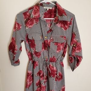 Stripe shirt dress with rose flower print